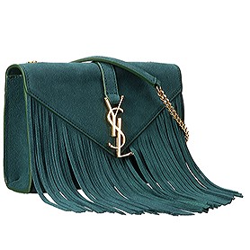 Saint Laurent Medium Fringed Suede Leather Satchel Green