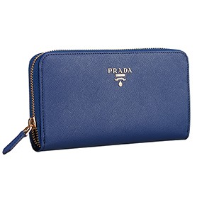 Prada Saffiano Leather Zip Around Dark Blue Wallet