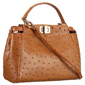 Fendi Peekaboo Mini Ostrich Leather Brown Bag