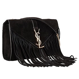 Saint Laurent Medium Fringed Suede Leather Satchel Black