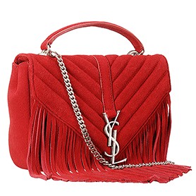 Saint Laurent College Matelasse Medium Fringed Suede Bag Red