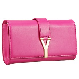 YSL Classic Y Clutch Fuchsia Leather 608318