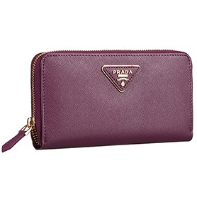 Prada Saffiano Leather Zip Around Small Purple Wallet