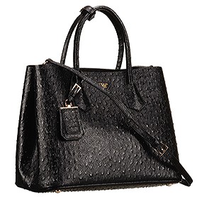 Prada Double Tote Ostrich Leather Bag Black