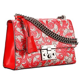 Gucci Padlock Arabesque Canvas Shoulder Bag Red