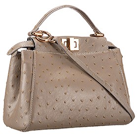 Fendi Peekaboo Mini Ostrich Leather Grey Bag