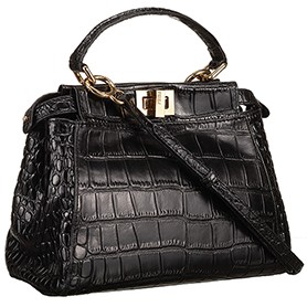 Fendi Mini Peekaboo Black Croc Leather Bag 608294