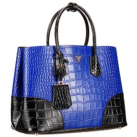 Prada Saffiano Crocodile Leather Black And Blue Bag