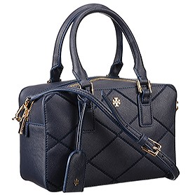 Tory Burch Robinson Stitched Square Tote Dark Blue