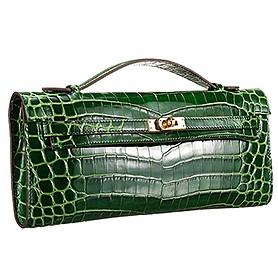 Hermes Kelly Longue Clutch Crocodile Leather Green 608168
