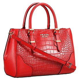 Prada Crocodile Leather Shoulder Bag Red
