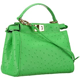Fendi Peekaboo Mini Ostrich Leather Light Green Bag