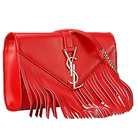 Saint Laurent Medium Fringed Suede Leather Satchel Red