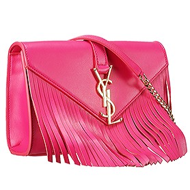Saint Laurent Medium Fringed Suede Leather Satchel Fuchsia