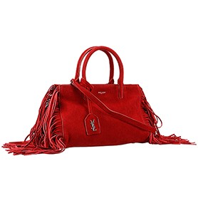 Saint Laurent Rive Gauche Small Fringed Suede Bag Red