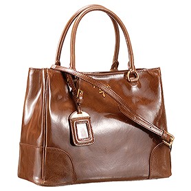 Prada Classic Patent Leather Satchel Brown