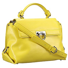 Salvatore Ferragamo Pebbled Leather Sofia Medium Yellow 608264