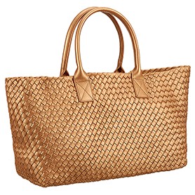Bottega Veneta Woven Ostrich Large Tote Gold