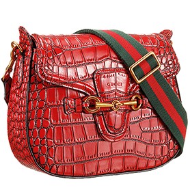 Gucci Lady Web Medium Shoulder Bag Crocodile Leather Red