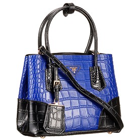 Prada Saffiano Crocodile Leather Black And Blue Small Bag