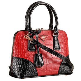Prada Promenade Black And Red Small Crocodile Bag
