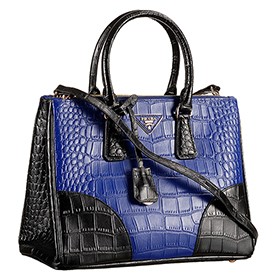 Prada Saffiano Crocodile Leather Black And Blue Bag