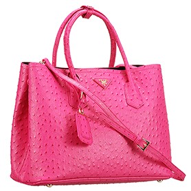 Prada Double Tote Ostrich Leather Bag Fuchsia