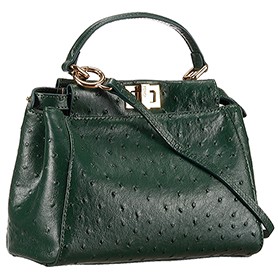 Fendi Peekaboo Mini Ostrich Leather Green Bag