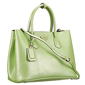 Prada Double Tote Crocodile Leather Bag Lime