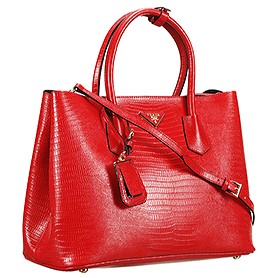 Prada Double Tote Crocodile Leather Bag Red