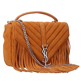 Saint Laurent College Matelasse Medium Fringed Suede Bag Tan