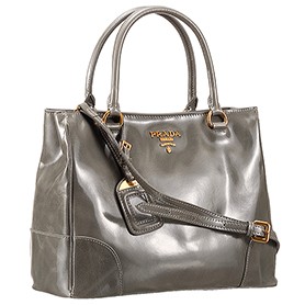Prada Classic Patent Leather Satchel Grey