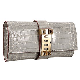 Hermes Medor Crocodile Leather Grey Clutch 18926679