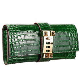 Hermes Medor Crocodile Leather Green Clutch 18926680