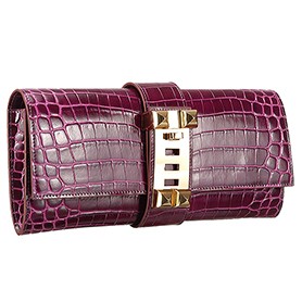 Hermes Medor Crocodile Leather Plum Clutch 18926682
