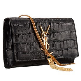 Saint Laurent Medium Tassel Crocodile Leather Clutch Bag Black