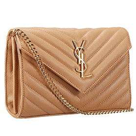 Saint Laurent Monogram Wallet On Chain Light Brown