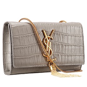 Saint Laurent Medium Tassel Crocodile Leather Clutch Bag Grey