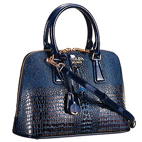 Prada Promenade Crocodile Leather Bag Dark Blue