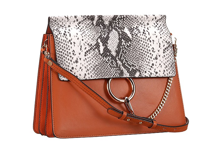 Chloe Faye Python Flap Tan Shoulder Bag