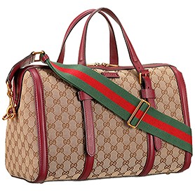 Gucci Lady Web GG Canvas Boston Bag Dark Red
