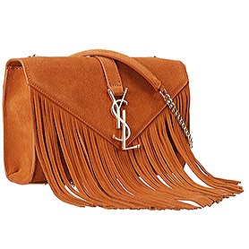 Saint Laurent Medium Fringed Suede Leather Satchel Tan