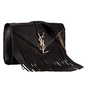 Saint Laurent Medium Fringed Leather Satchel Black