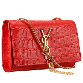 Saint Laurent Medium Tassel Crocodile Leather Clutch Bag Red