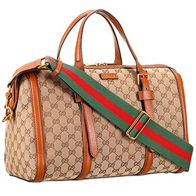 Gucci Lady Web GG Canvas Boston Bag Brown