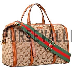 Gucci Lady Web GG Canvas Boston Bag Brown
