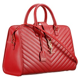 Saint Laurent Monogram Cabas Red Matelasse Leather Bag