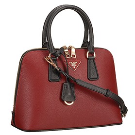 Prada Saffiano Promenade Black and Dark Red Tote