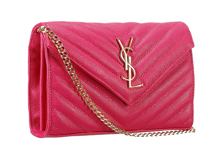 Saint Laurent Monogram Wallet On Chain Fuchsia