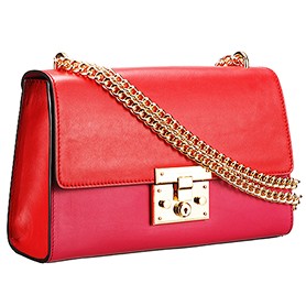 Gucci Padlock Leather Shoulder Bag Red & Fuchsia